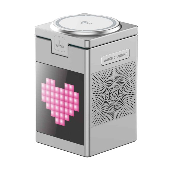 WiWU Wi-W043 Pixel 5-in-1 Qi2 15W Wireless Charging Station Bluetooth Speaker With Pixel Display