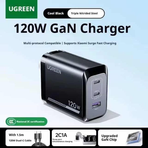 UGREEN X375 120W GaN Fast Charger with PD100W for Mobile Phones, Laptops, Mac, Multi-port, Universal