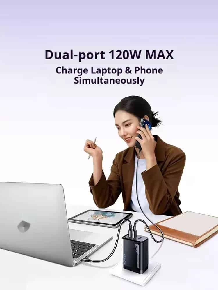 UGREEN X375 120W GaN Fast Charger with PD100W for Mobile Phones, Laptops, Mac, Multi-port, Universal