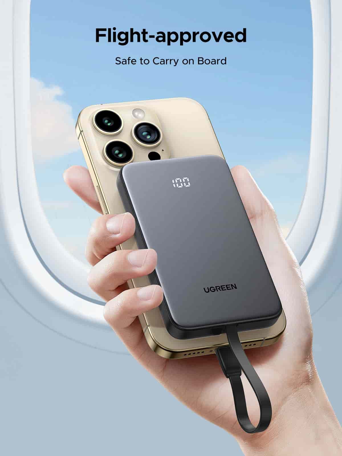 UGREEN PB526 10000mAh 20W Power Bank with Built-in Cable – 75161B