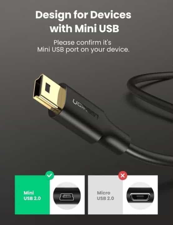 Ugreen US132 USB 2.0 A Male to Mini 5 Pin Male Cable - 1M/3M