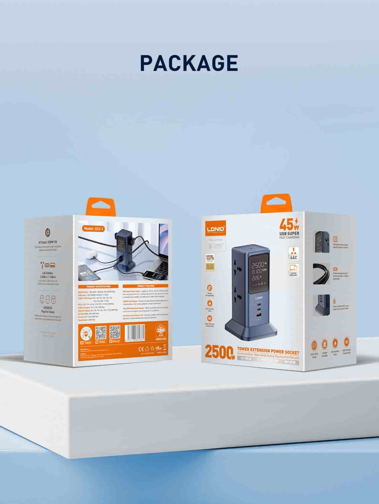 Ldnio SC2-1 45W Tower Extension Power Socket 2500W