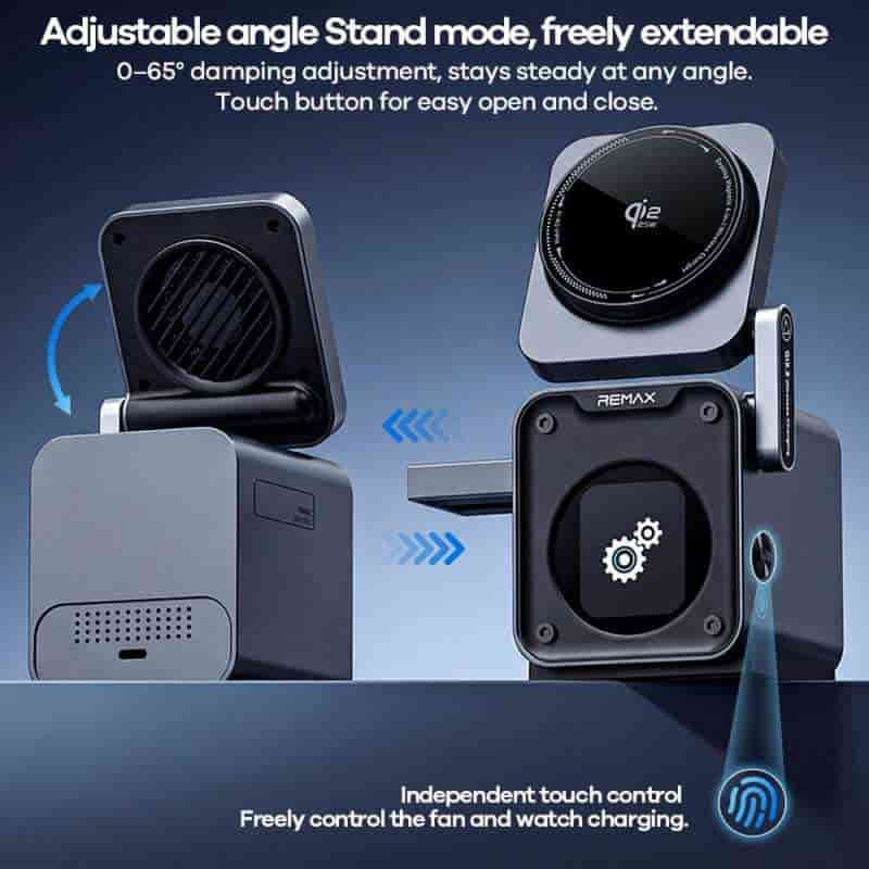 REMAX CW19 Qi2 Magnetic 4-in-1 30W Wireless Charger Active Cooling Fan with Desk Clock